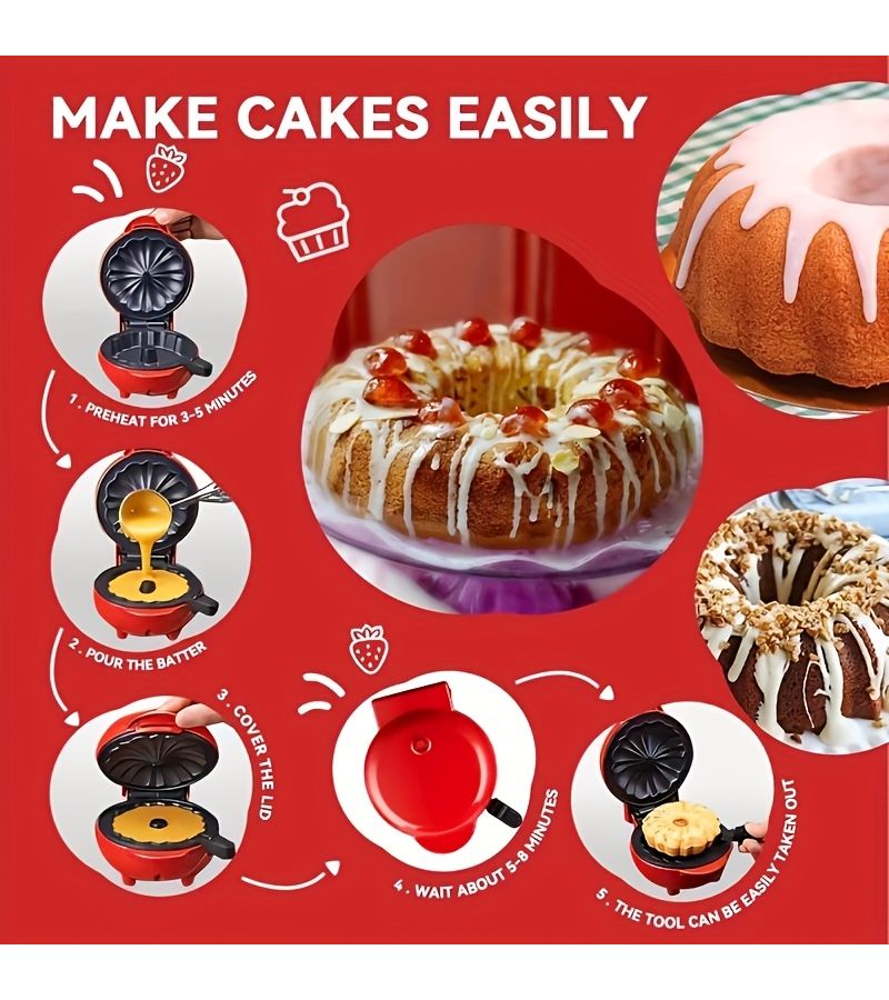 Red Mini Waffle Maker Multifunctional Non Stick Household Breakfast Toaster - Image 2
