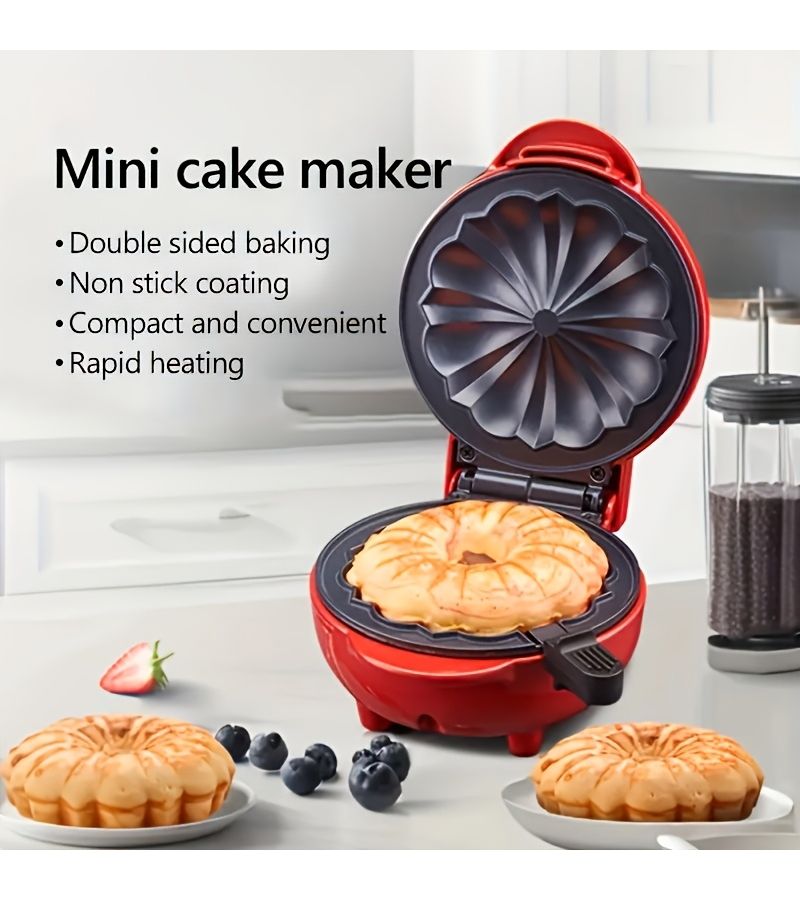 Red Mini Waffle Maker Multifunctional Non Stick Household Breakfast Toaster - Image 5