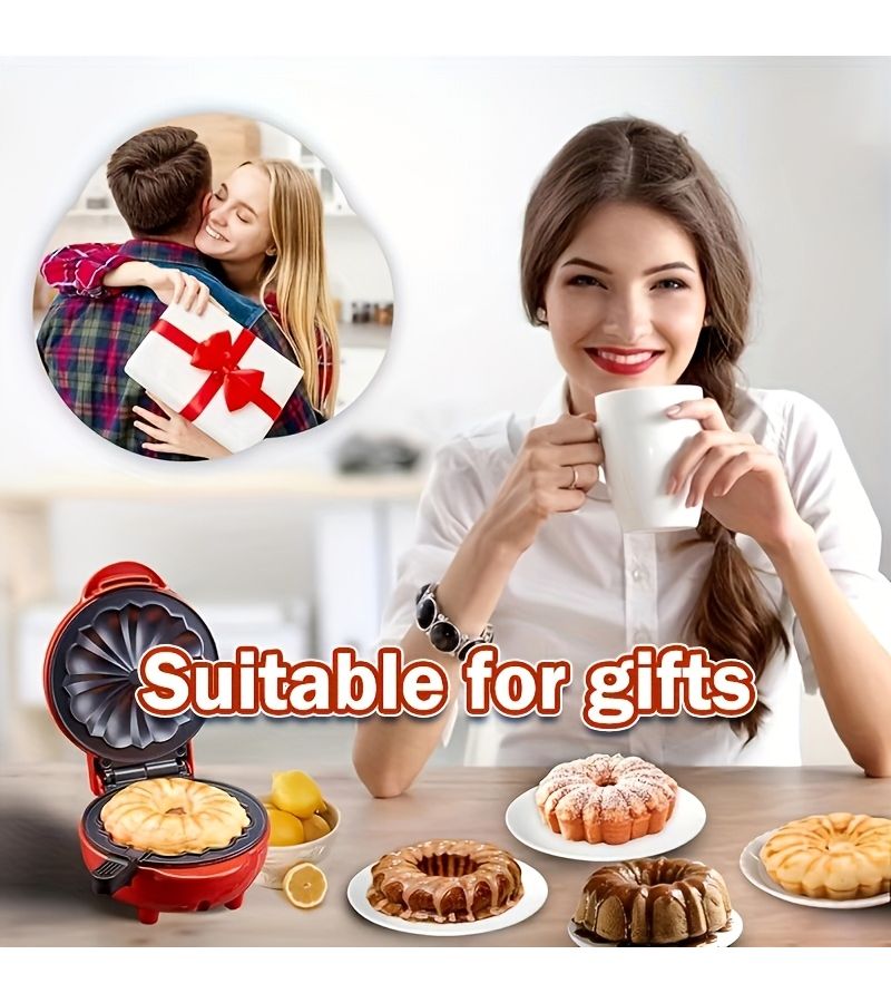 Red Mini Waffle Maker Multifunctional Non Stick Household Breakfast Toaster - Image 3