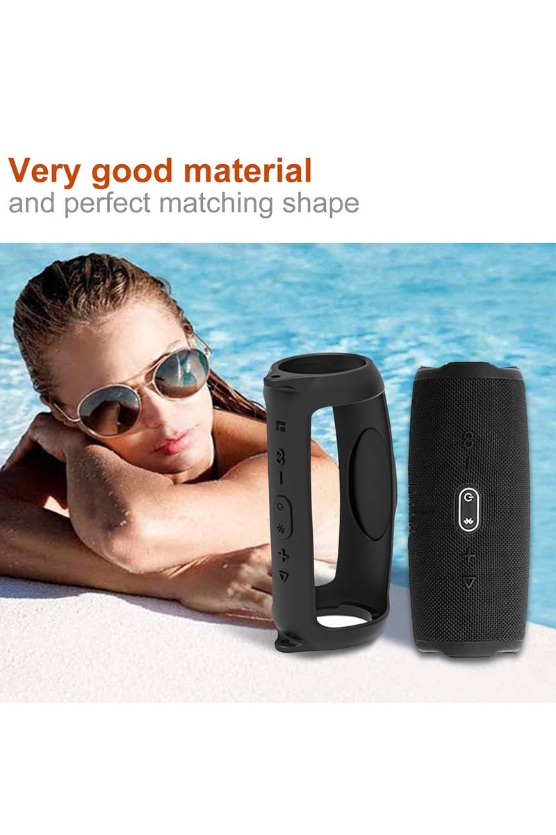 Silicone Case Cover for JBL Charge 5 Speaker Travel Protective Carrying Gel Soft Skin Waterproof Rubber Pouch with Shoulder Strap(Black) - Image 5