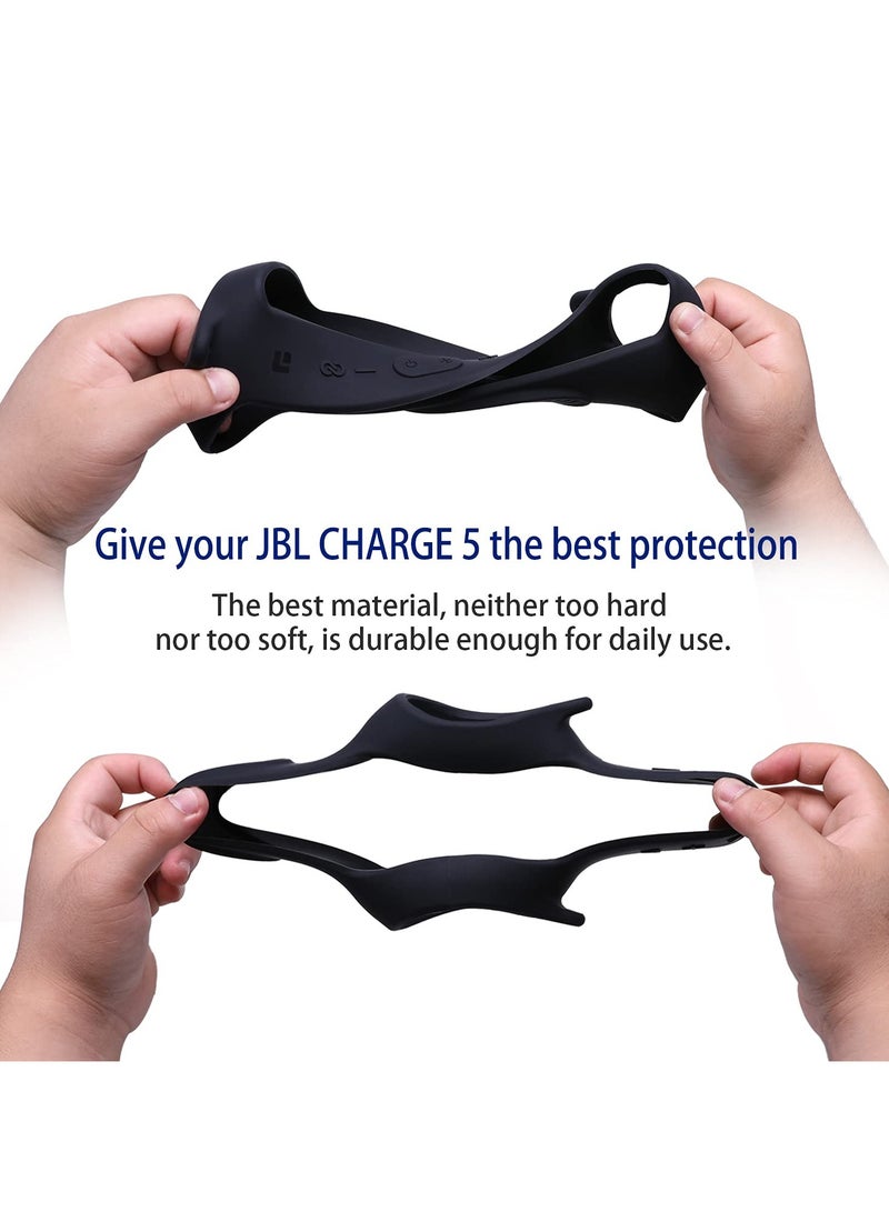 Silicone Case Cover for JBL Charge 5 Speaker Travel Protective Carrying Gel Soft Skin Waterproof Rubber Pouch with Shoulder Strap(Black) - Image 2