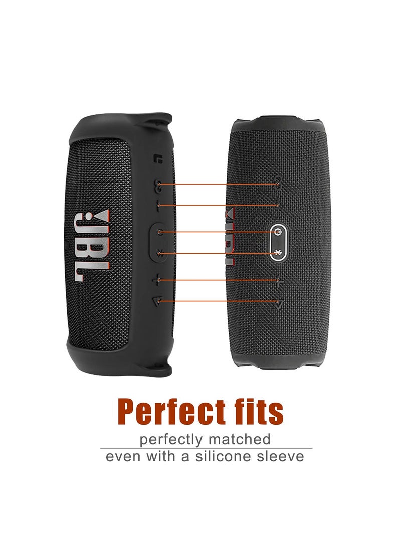 Silicone Case Cover for JBL Charge 5 Speaker Travel Protective Carrying Gel Soft Skin Waterproof Rubber Pouch with Shoulder Strap(Black)  - Image 2
