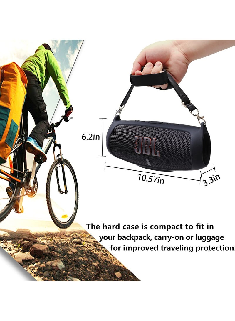 Silicone Case Cover for JBL Charge 5 Speaker Travel Protective Carrying Gel Soft Skin Waterproof Rubber Pouch with Shoulder Strap(Black)  - Image 5