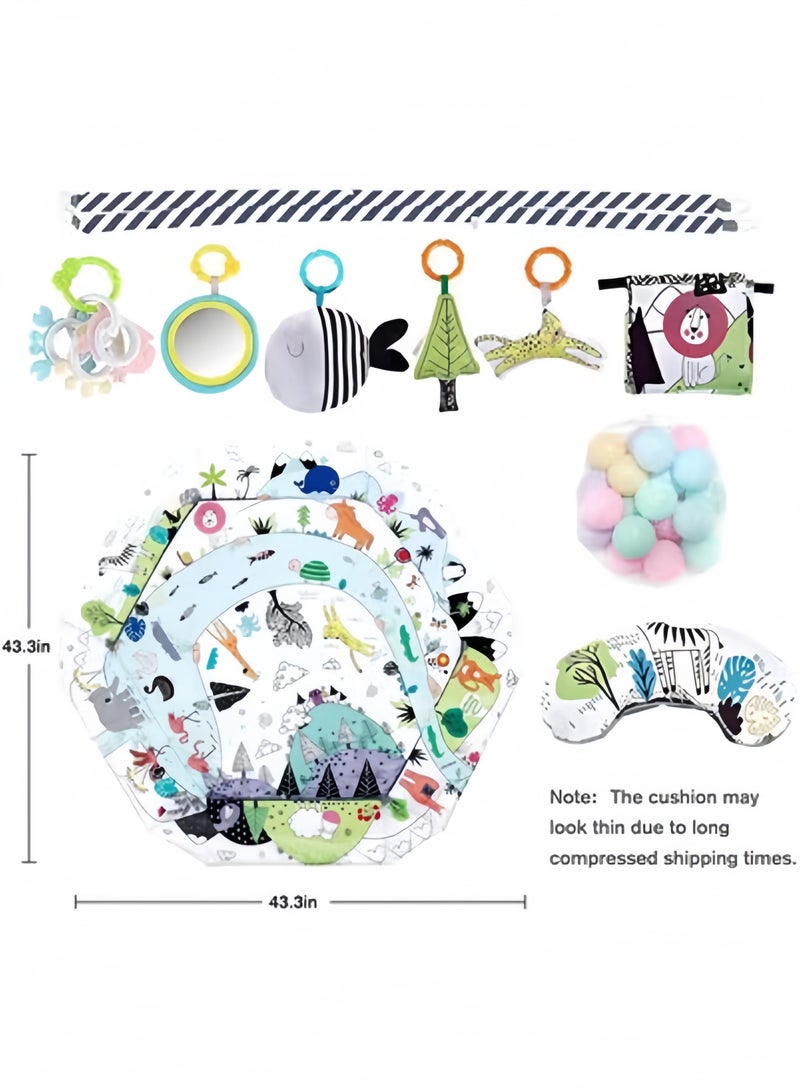 GGEROU Baby Gym Play Mat, Tummy Time Activity Mat,8-in-1 Tummy Time Mat, Washable Ball Pit with 18 Balls, Infant Play Mat,Detachable Toy for Sensory Exploration and Motor Skill Development (Animals) - Image 2