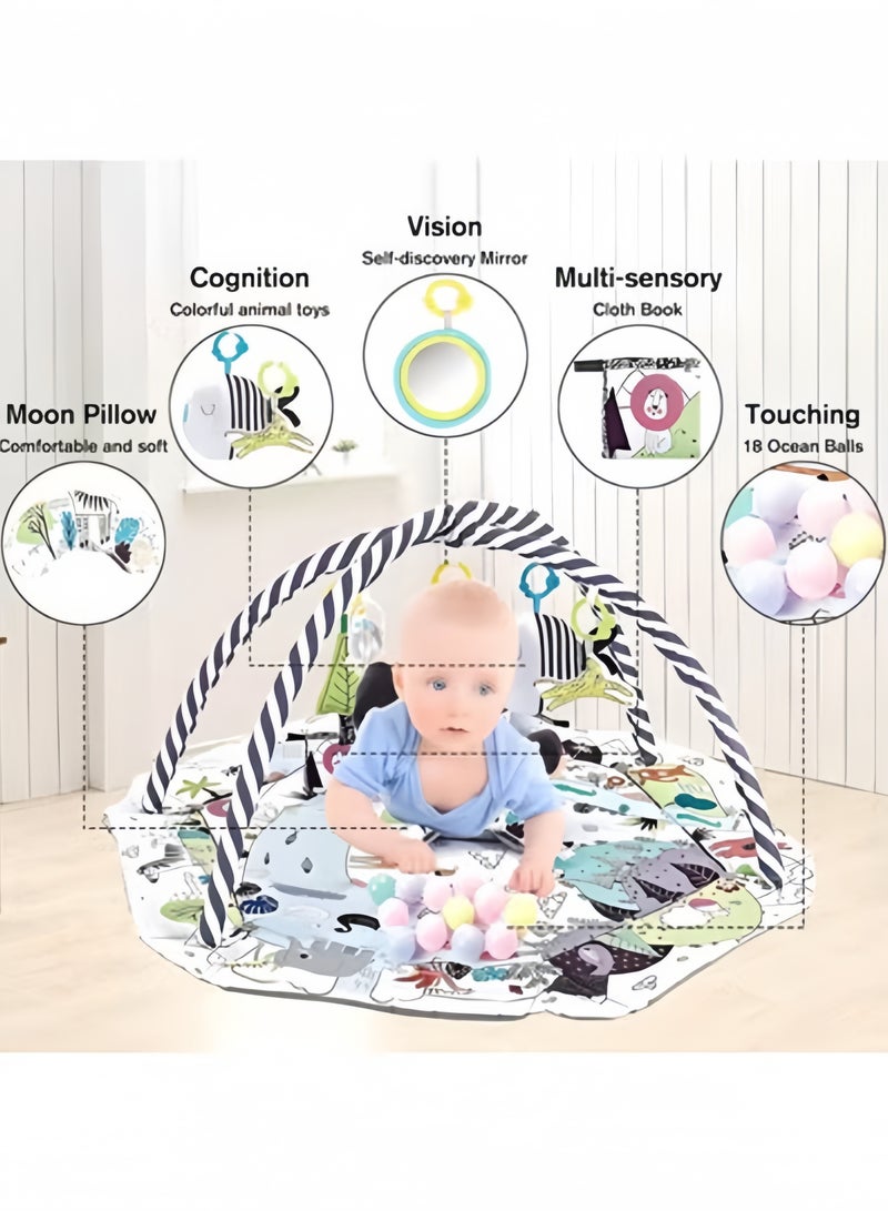 GGEROU Baby Gym Play Mat, Tummy Time Activity Mat,8-in-1 Tummy Time Mat, Washable Ball Pit with 18 Balls, Infant Play Mat,Detachable Toy for Sensory Exploration and Motor Skill Development (Animals) - Image 3