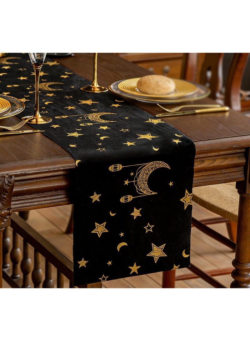 دي آند أل رمضان عيد مبارك عيد الفطر الجدول الجاري النمط القديم عيد الجدول القماش الشريط الطويل للديكور الحزب المنزلي الأسود - Image 1