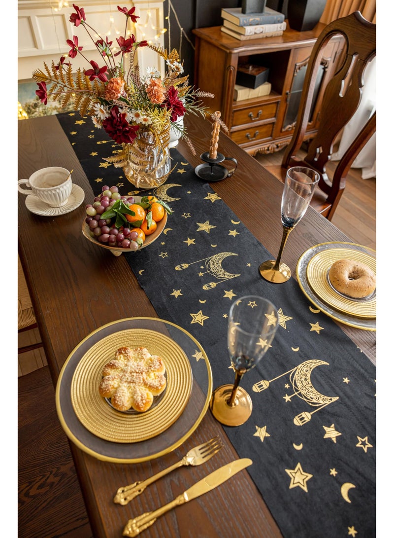 دي آند أل رمضان عيد مبارك عيد الفطر الجدول الجاري النمط القديم عيد الجدول القماش الشريط الطويل للديكور الحزب المنزلي الأسود - Image 3