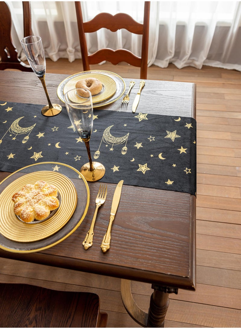 دي آند أل رمضان عيد مبارك عيد الفطر الجدول الجاري النمط القديم عيد الجدول القماش الشريط الطويل للديكور الحزب المنزلي الأسود - Image 5