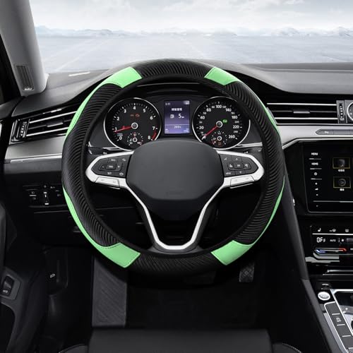 Tecledsn Car Steering Wheel Cover Steering Wheel Protector Universal 14515 Inch Microfiber Leather Breathable Auto Steering Wheel Covers Carbon Fiber Steering Wheel Cover for Women Men Green - Image 1