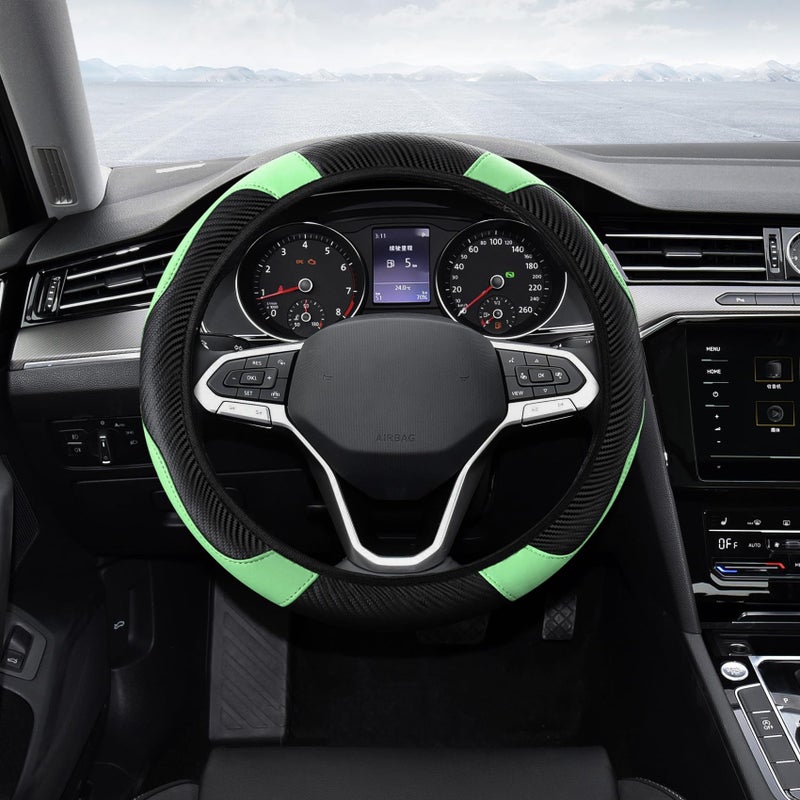 Tecledsn Car Steering Wheel Cover Steering Wheel Protector Universal 14515 Inch Microfiber Leather Breathable Auto Steering Wheel Covers Carbon Fiber Steering Wheel Cover for Women Men Green - Image 3