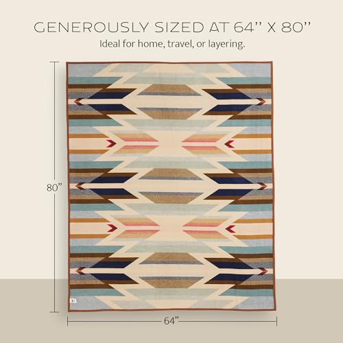 Pendleton Jacquard Unnapped Blanket 64" x 80" - Wool Cotton, Reversible, Lightweight, Soft, Ultrasuede Binding, Packable Throw for Home and Travel - Fire Legend Sunset - Image 5