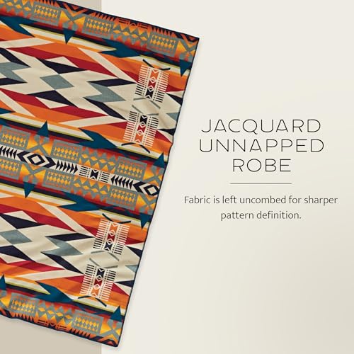 Pendleton Jacquard Unnapped Blanket 64" x 80" - Wool Cotton, Reversible, Lightweight, Soft, Ultrasuede Binding, Packable Throw for Home and Travel - Fire Legend Sunset - Image 2