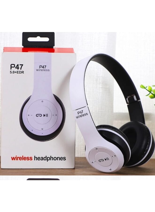 P47 Wireless Bluetooth Headset HD Earphones With FM TF Card Slot White - Image 2