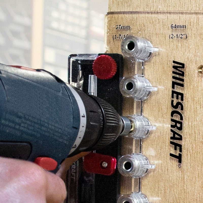 Milescraft 1343 Shelf Jig – Create ¼ in. and 5mm Shelf Pin Holes for Cabinets. Standard 32mm Spacing. Shelf Pin Jig includes Two Drill Bits - Image 2