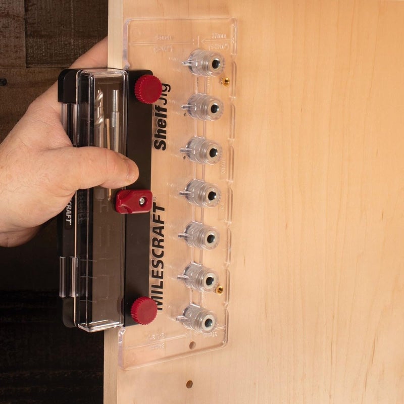 Milescraft 1343 Shelf Jig – Create ¼ in. and 5mm Shelf Pin Holes for Cabinets. Standard 32mm Spacing. Shelf Pin Jig includes Two Drill Bits - Image 3