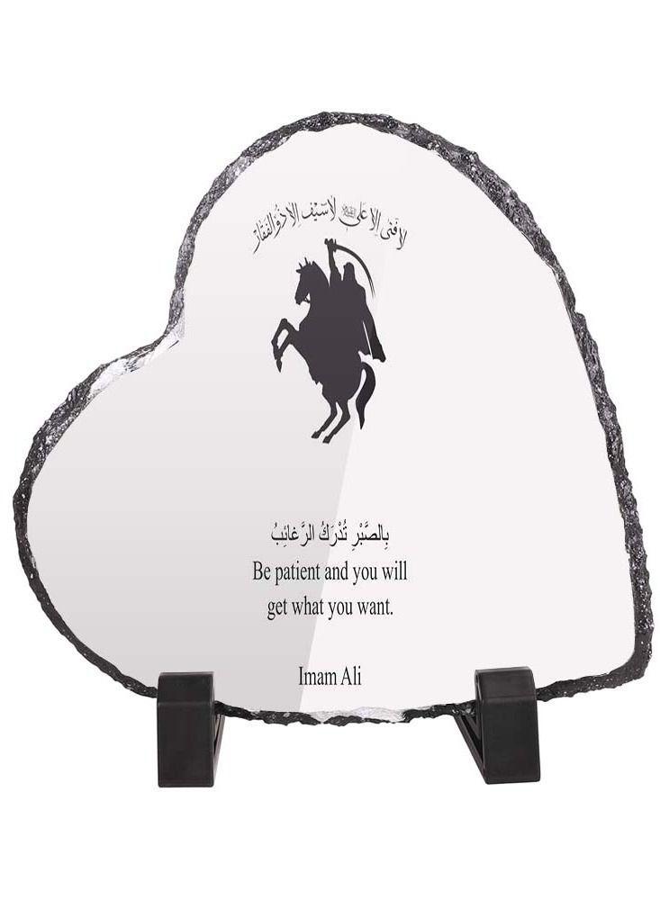 Service Zone Protective Printed White Heart Shape Marble Photo Frame for Table Top Be Patient And You Will Get What You Want Imam Ali 