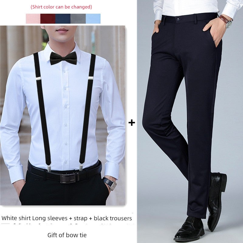 Wedding dress white shirt best man brother group shirt short-sleeved suit suit men suit pants clothes long-sleeved clothing - Image 2