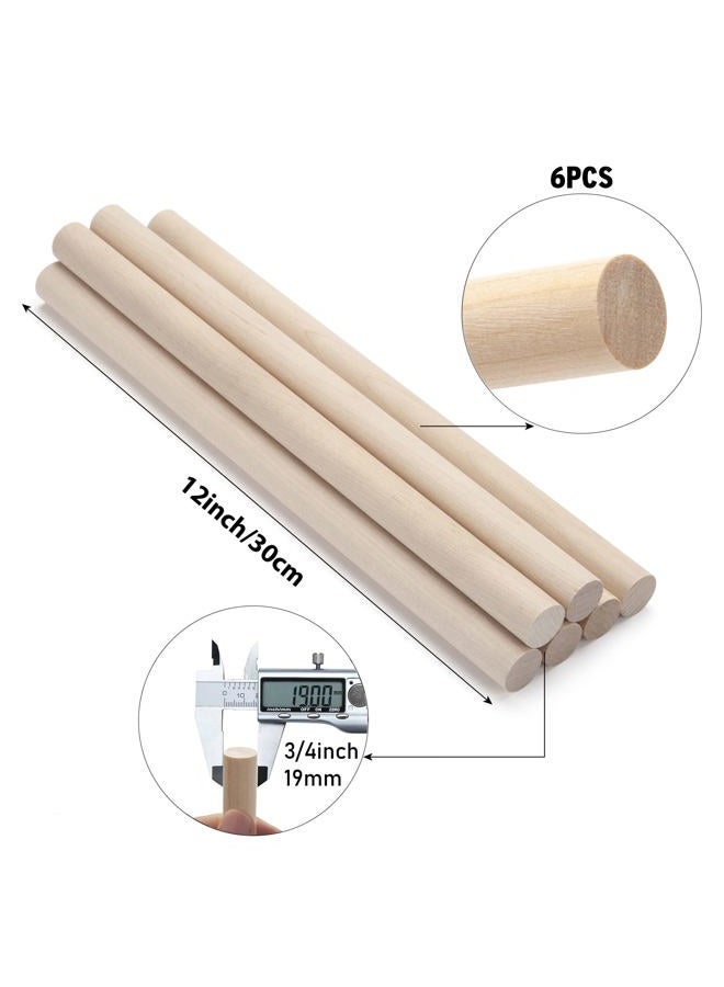 Coowayze Wooden Dowel Rods, 1.9 x 30.5cm, Dowels, Wooden Sticks for Crafts, Macramé, Crafts, Arts, DIY, Tiered Cake Supports and Wedding Ribbon Sticks, Unfinished Hardwood Sticks, Pack of 6 - Image 2