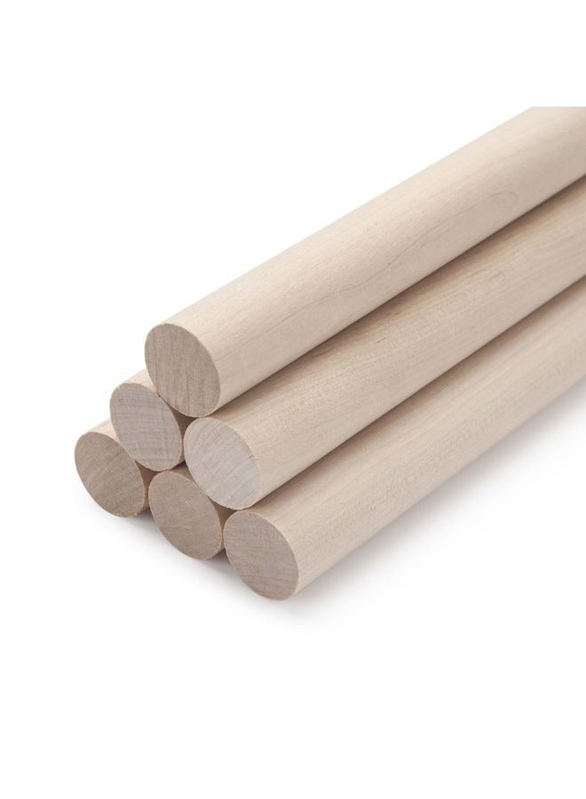 Coowayze Wooden Dowel Rods, 1.9 x 30.5cm, Dowels, Wooden Sticks for Crafts, Macramé, Crafts, Arts, DIY, Tiered Cake Supports and Wedding Ribbon Sticks, Unfinished Hardwood Sticks, Pack of 6 - Image 1
