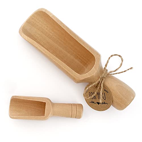 KIKINIKO Wooden Scoops 5.5" and 3", 1Big bath salt scoop and 1 mini scoop, Natural Beech Wood Scoops, the mini is for coffee and laundry, the big is for Flour, Bath Salt, Sugar, Cereal - Image 1