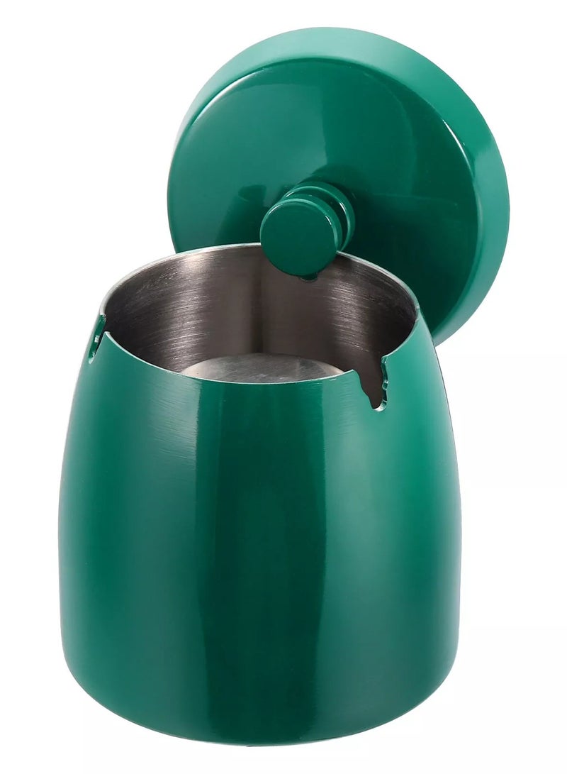 Rubik Ashtray with Lid 9x9cm, Stainless Steel Covered Windproof Ash Tray for Indoor Outdoor Patio Home Office Living Room Hotel (Green) 