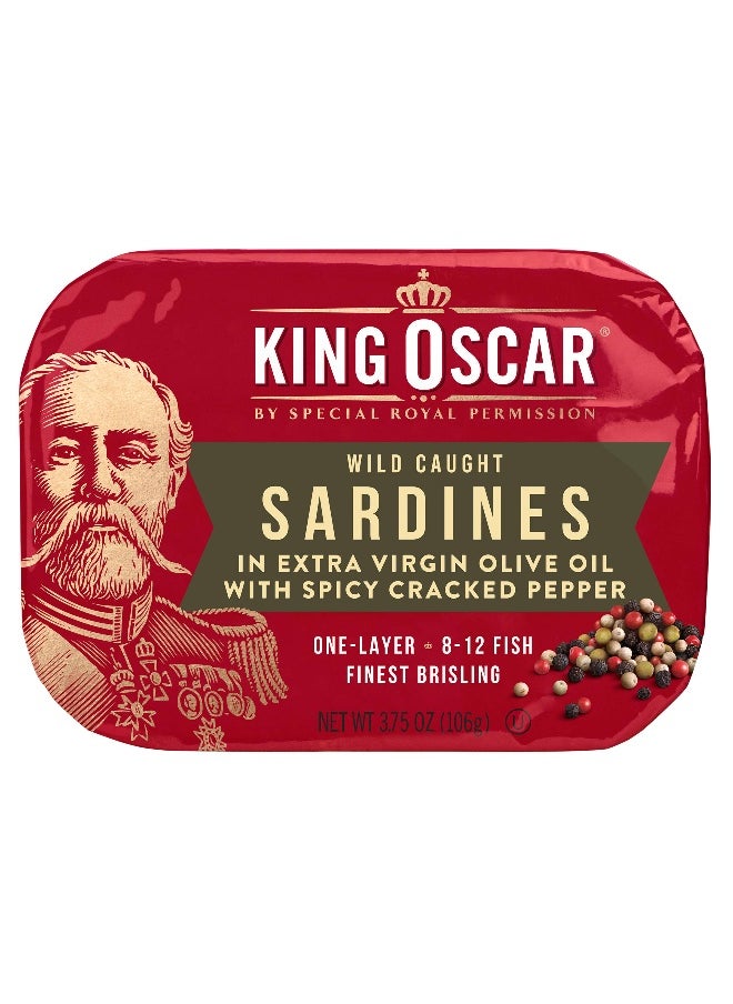 KING OSCAR King Oscar, Wild Caught, Sardines In Extra Virgin Olive Oil, With Spicy Cracked Pepper, One Layer, 3.75 oz (106 g)  - Image 1