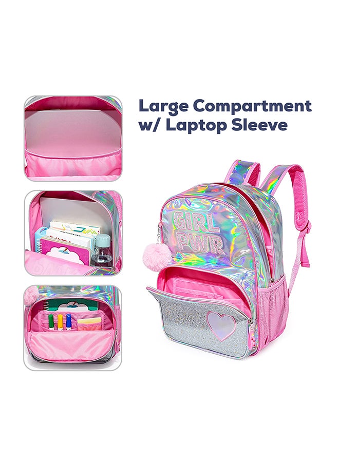 Eazy Kids - 18" School Bag Bento Box Stainless Steel 640Ml Water Bottle Lunch Bag Pencil Case Set Of 5 - Girl Power Pink  - Image 5