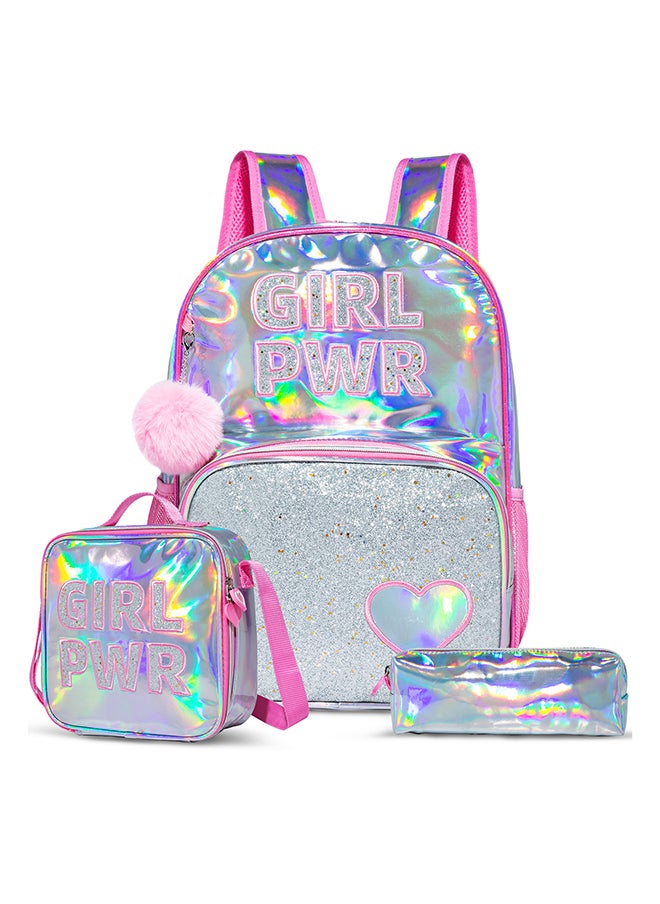 Eazy Kids - 18" School Bag Bento Box Stainless Steel 640Ml Water Bottle Lunch Bag Pencil Case Set Of 5 - Girl Power Pink  - Image 2