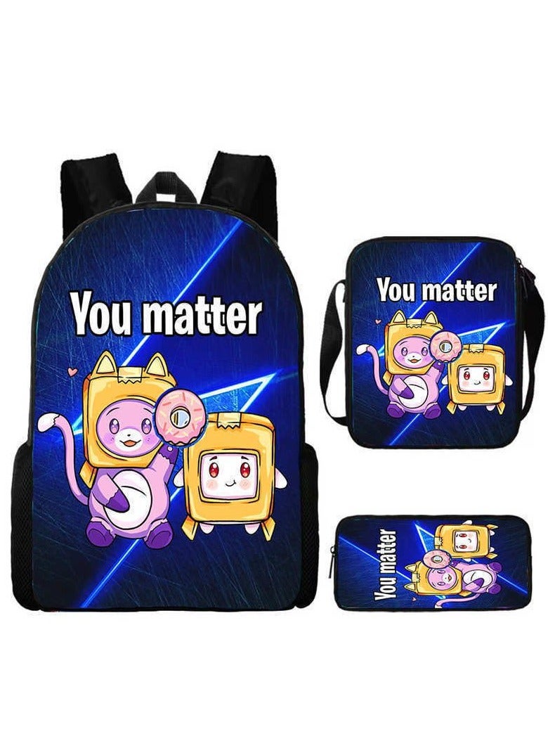 SKT Shiketro Lankybox pattern cute school bag backpack 29*16*42CM + shoulder bag 19*6*23CM + pencil case 24*7*11CM three-piece set 