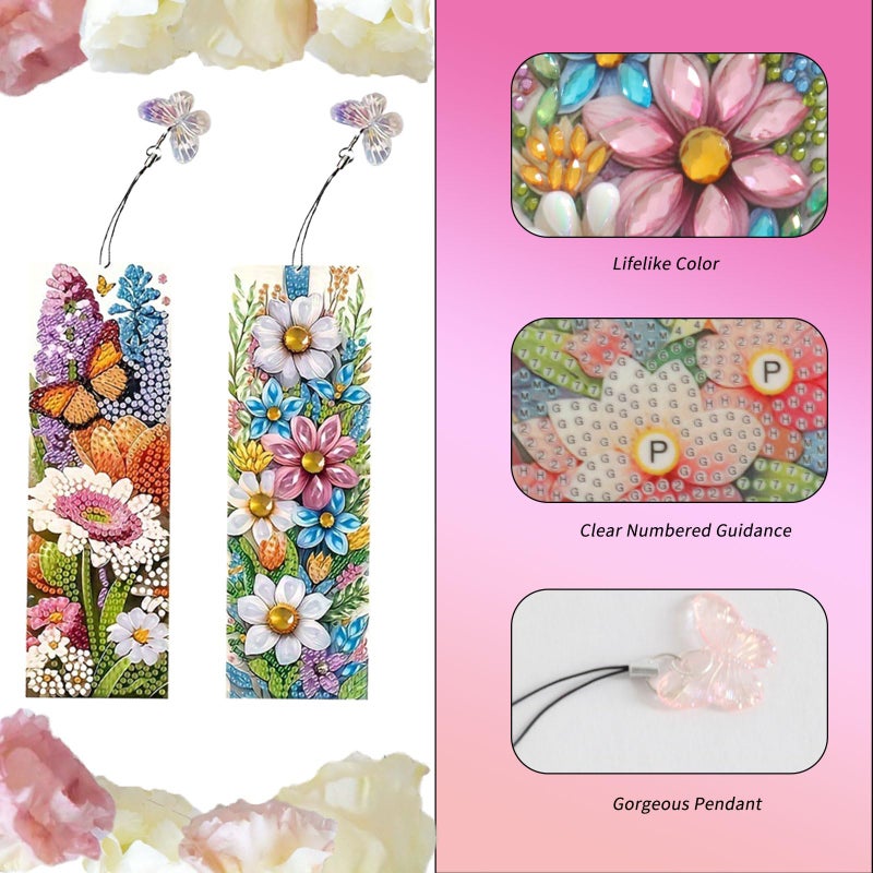 plzzree Diamond Art Bookmarks 4pcs: Acrylic Diamond Bookmarks Kits for Women - Spring Flower Butterfly DIY Bookmark - Adults Small Craft Book Marks Kit Beginner - Image 4