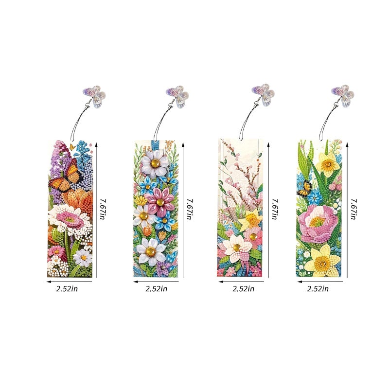 plzzree Diamond Art Bookmarks 4pcs: Acrylic Diamond Bookmarks Kits for Women - Spring Flower Butterfly DIY Bookmark - Adults Small Craft Book Marks Kit Beginner - Image 3