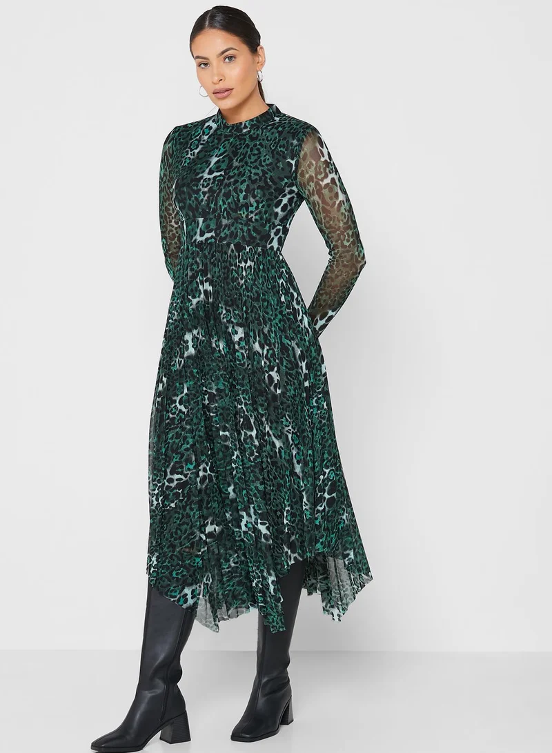 WHISTLES Pleated Lace Detail Dress