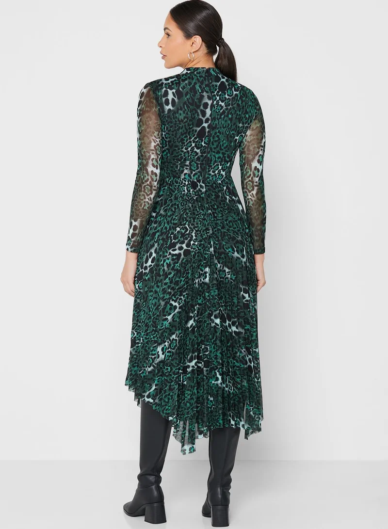 WHISTLES Pleated Lace Detail Dress