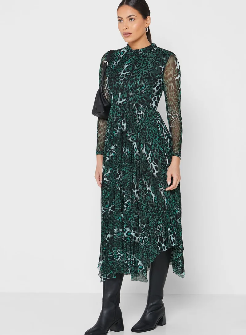 WHISTLES Pleated Lace Detail Dress