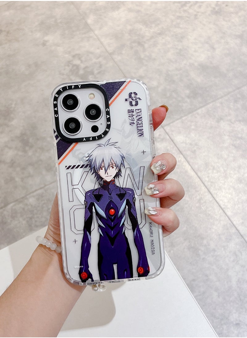 Apple iPhone 15 Pro Max Case,Neon Genesis Evangelion Nagisa Kaworu Magnetic Adsorption Phone Case - Semi transparent