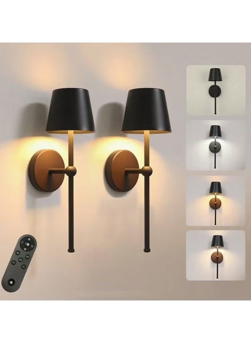 حمير 2 قطعة من مصابيح الحائط اللاسلكية المزودة بجهاز تحكم عن بُعد، مصابيح حائط LED تعمل ببطارية قابلة لإعادة الشحن، إضاءة قابلة للتعديل بشكل مستمر لإنارة الجدران، غرفة المعيشة، غرفة النوم، الردهة، الحمام، وإضاءة ليلية - Image 1