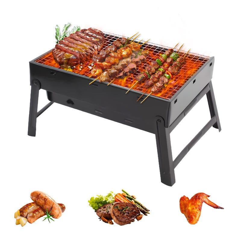 DYUEE Portable BBQ Grill Foldable Barbecue Grill Rack Easy-to-use Burning Charcoal Grill Rust-free Stainless Steel Smoker Travel BBQ Grill for Outdoor Travel Hiking Camping Garden Terrace Picnic - Image 1