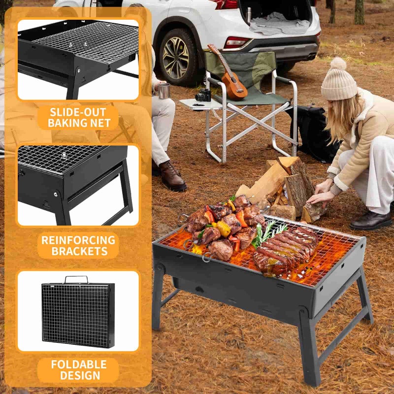 DYUEE Portable BBQ Grill Foldable Barbecue Grill Rack Easy-to-use Burning Charcoal Grill Rust-free Stainless Steel Smoker Travel BBQ Grill for Outdoor Travel Hiking Camping Garden Terrace Picnic - Image 4