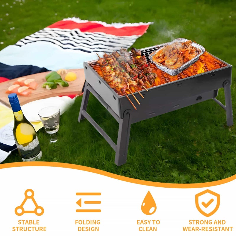 DYUEE Portable BBQ Grill Foldable Barbecue Grill Rack Easy-to-use Burning Charcoal Grill Rust-free Stainless Steel Smoker Travel BBQ Grill for Outdoor Travel Hiking Camping Garden Terrace Picnic - Image 3