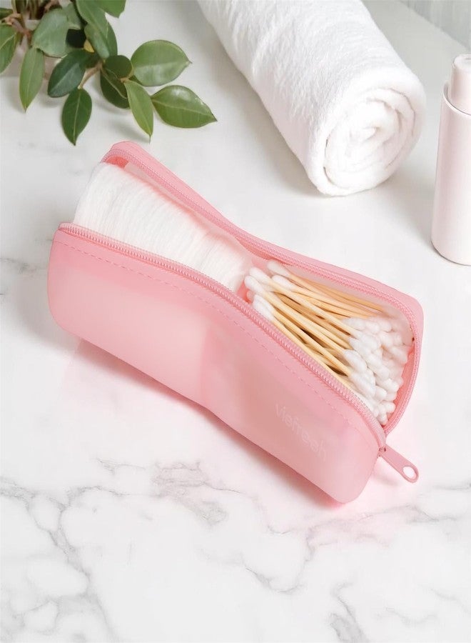 Visfresh Cotton Round Swab Travel Case, 2 in 1 Portable Hair Accessories Organizer, Hair Tie and Bobby Pin Holder, Travel Qtips Case, Purse Organization, Floss Holder (Pink) - Image 3