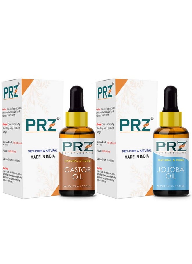 PRZ Combo Of Cold Pressed Castor Oil & Jojoba Oil, 100% Pure Natural & Therapeutic Grade Oil For Aromatherapy, Body Massage, Skin Care & Hair Growth (15Ml Each)  - Image 2