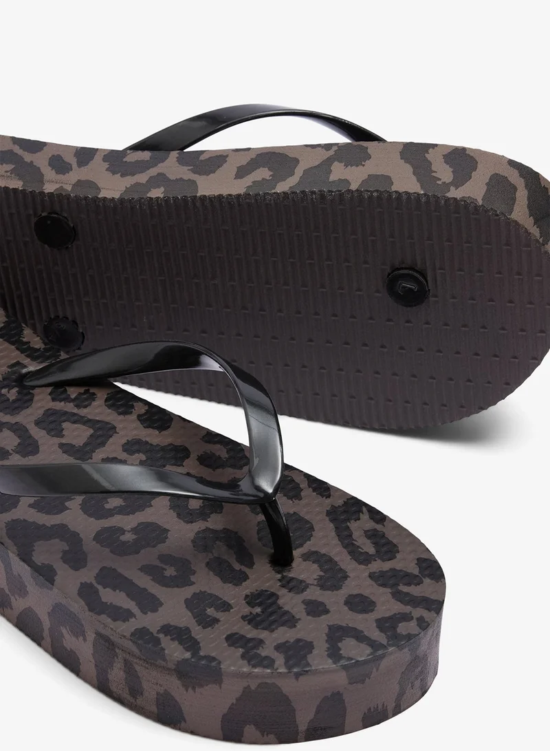 ماتلان Mocha Animal Print Platform Flip Flops