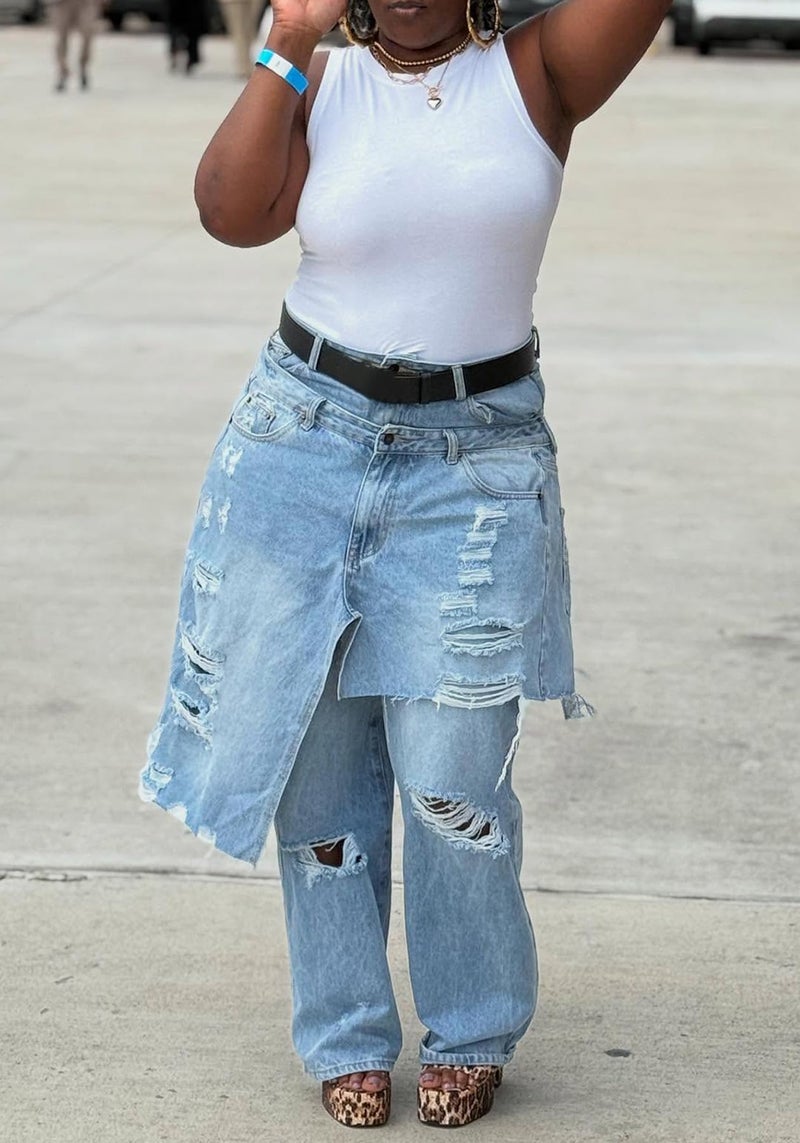 NRTHYE Womens Baggy Ripped Jeans Casual High Waisted Wide Leg Patchwork Tear Boyfriend Street Denim Pants with Pockets - Image 5