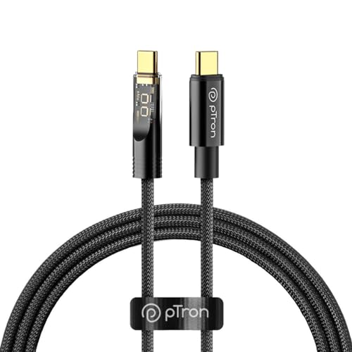 pTron Solero 80W Type-C to Type-C Fast Charging USB Cable, Compatible with Samsung, OnePlus, Oppo, Vivo,Xiaomi & Other Devices, Unbreakable Nylon Braid & 480Mbps Data Sync Speed (1m, Jet Black) - Image 1