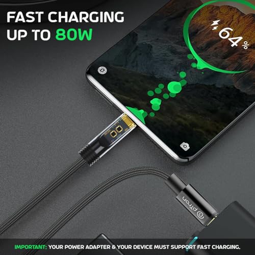 pTron Solero 80W Type-C to Type-C Fast Charging USB Cable, Compatible with Samsung, OnePlus, Oppo, Vivo,Xiaomi & Other Devices, Unbreakable Nylon Braid & 480Mbps Data Sync Speed (1m, Jet Black) - Image 2