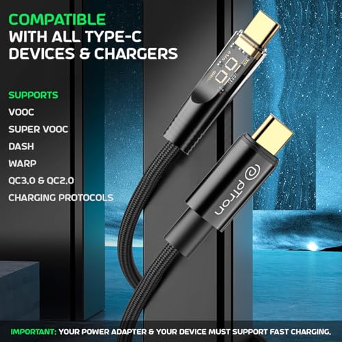 pTron Solero 80W Type-C to Type-C Fast Charging USB Cable, Compatible with Samsung, OnePlus, Oppo, Vivo,Xiaomi & Other Devices, Unbreakable Nylon Braid & 480Mbps Data Sync Speed (1m, Jet Black) - Image 3