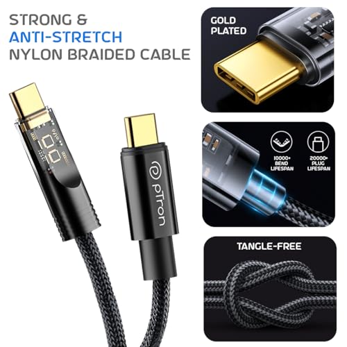 pTron Solero 80W Type-C to Type-C Fast Charging USB Cable, Compatible with Samsung, OnePlus, Oppo, Vivo,Xiaomi & Other Devices, Unbreakable Nylon Braid & 480Mbps Data Sync Speed (1m, Jet Black) - Image 5