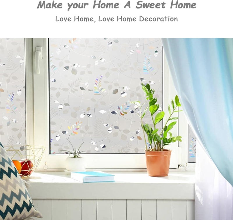 Lemon Cloud Window Privacy Film, No-Adhesive Static Decorative Window Film, Frosted Stained Glass Window Cling 3D Leaf Design - Image 2