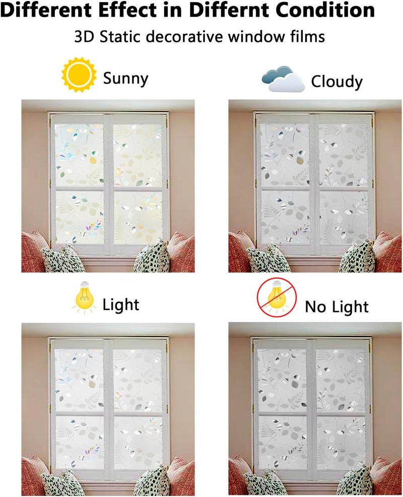Lemon Cloud Window Privacy Film, No-Adhesive Static Decorative Window Film, Frosted Stained Glass Window Cling 3D Leaf Design - Image 5