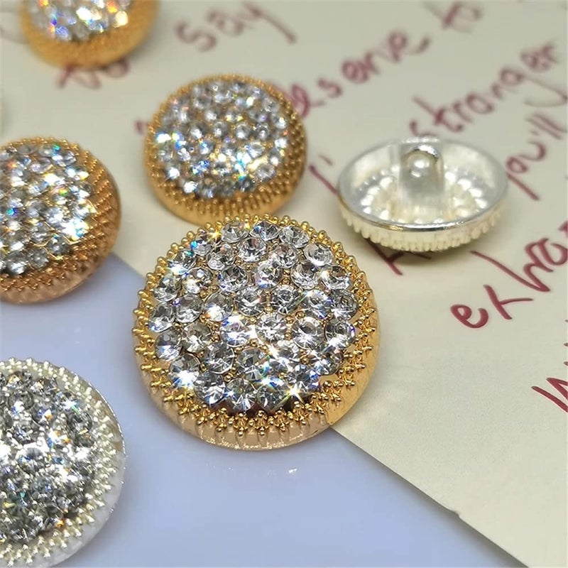 vingol 10PCS Round Metal Rhinestone Buttons for Clothing DIY Sewing Accessories Wedding Decaration Wholesale Luxury Fashion Decor Button (Gold, 23mm) - Image 5